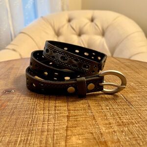 Lucky Brand Black Perforated Leather Belt with Silver Buckle